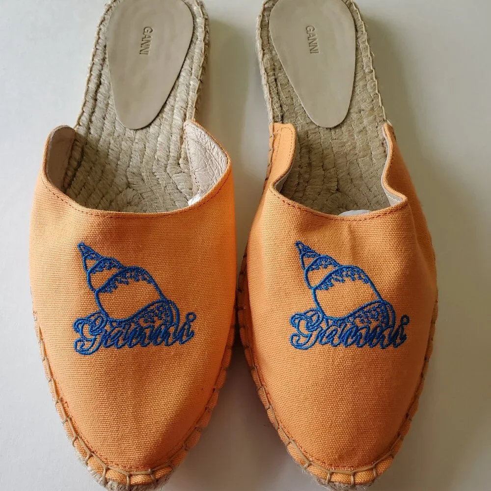 Ganni Embroidered Espadrille Slides